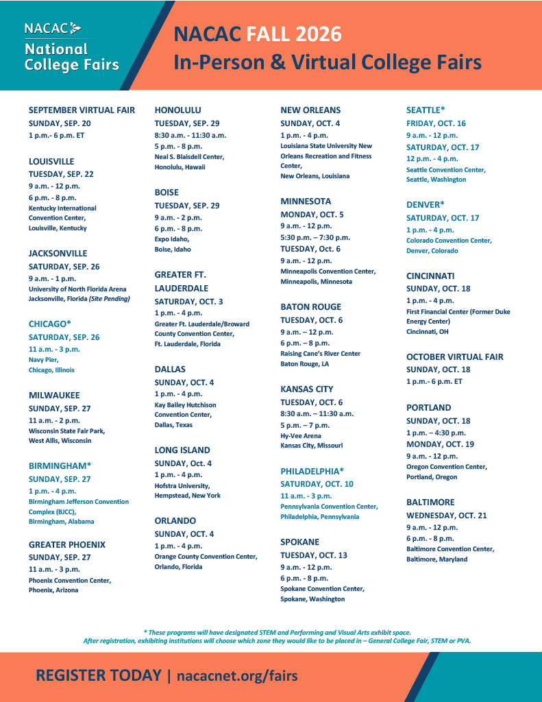 Fall 2026 College Fair Schedule