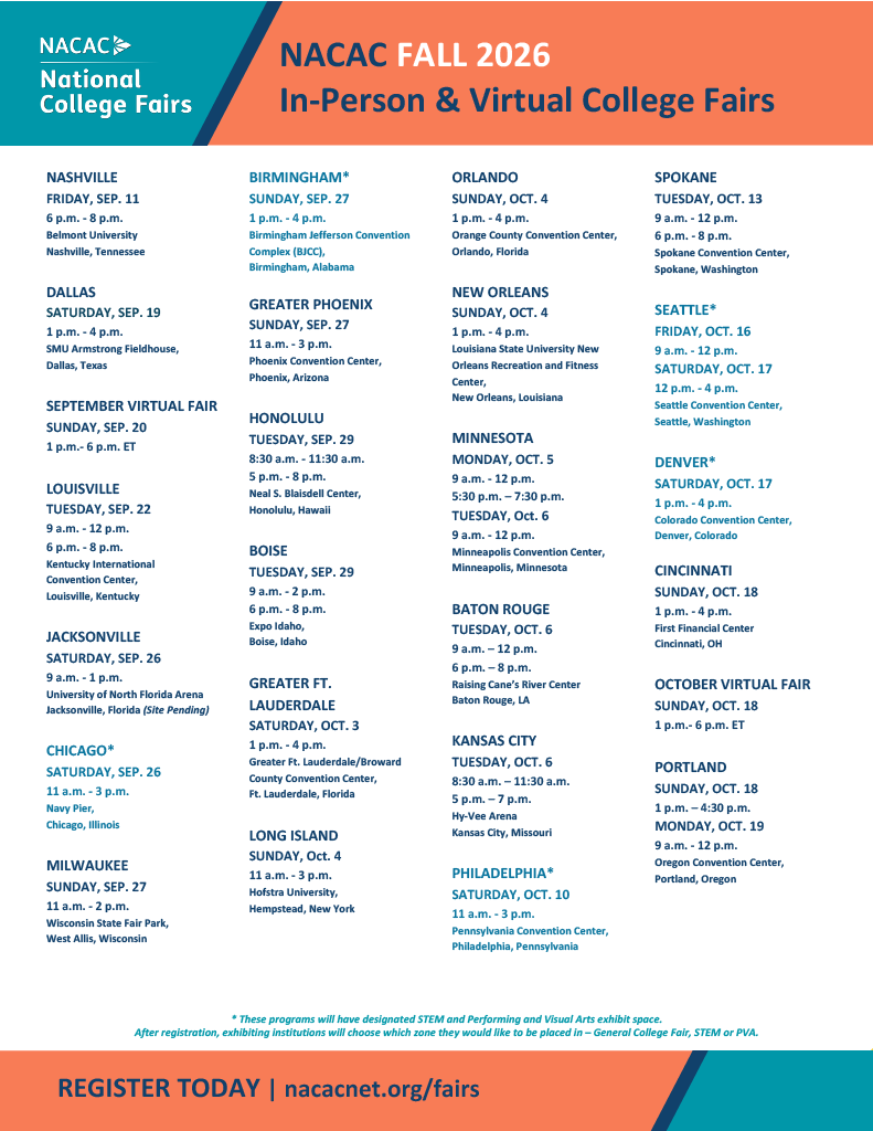Fall 2026 College Fair Schedule