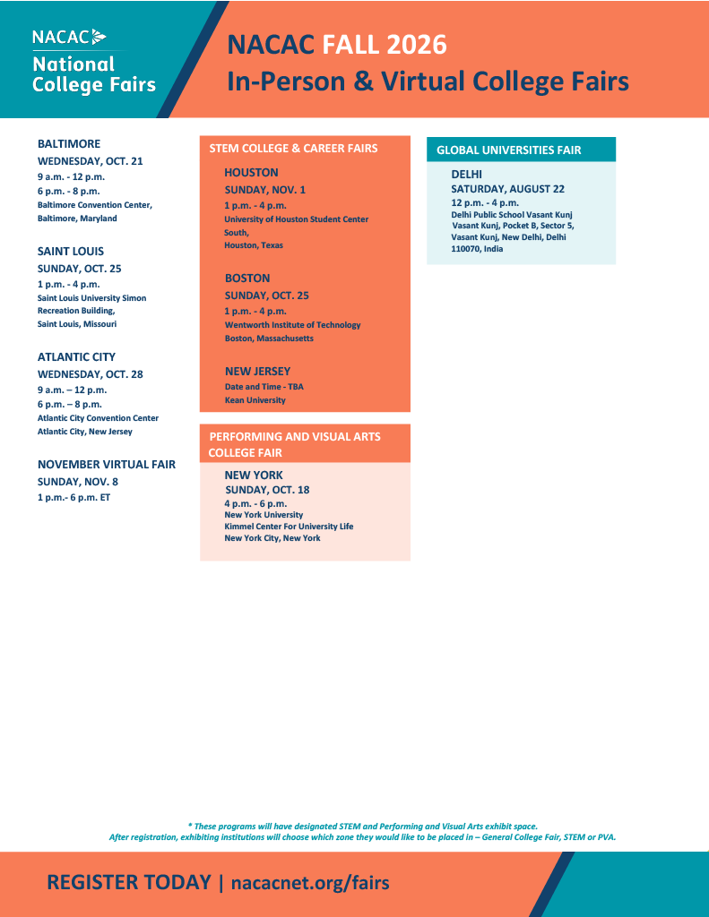 Fall 2026 college fair schedule