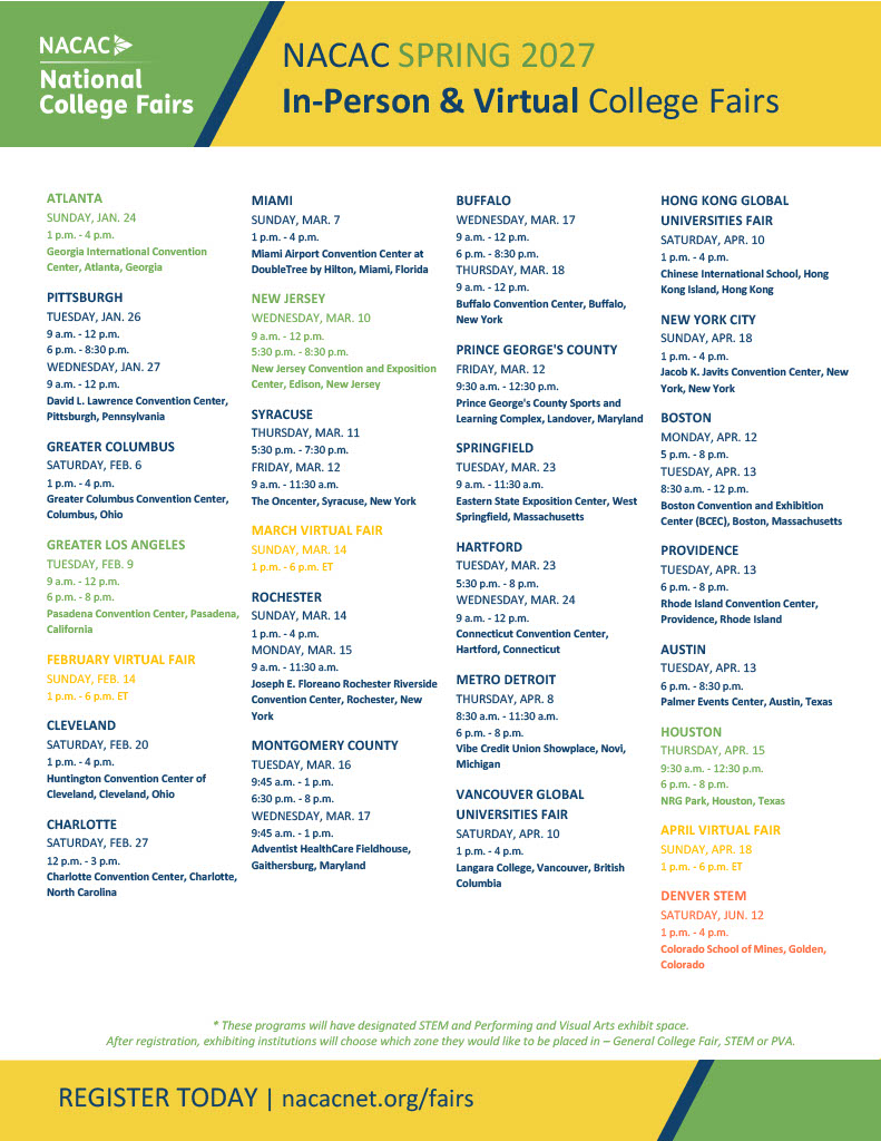 Fall 2026 College Fair Schedule