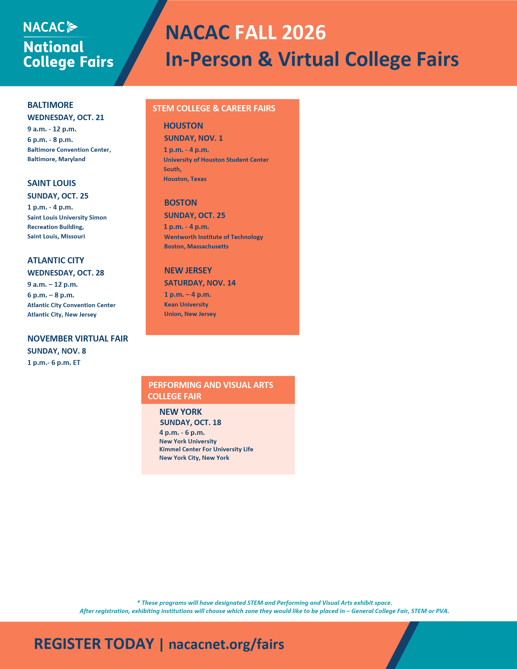 Fall 2026 college fair schedule