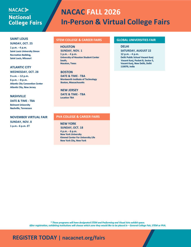 Fall 2026 college fair schedule