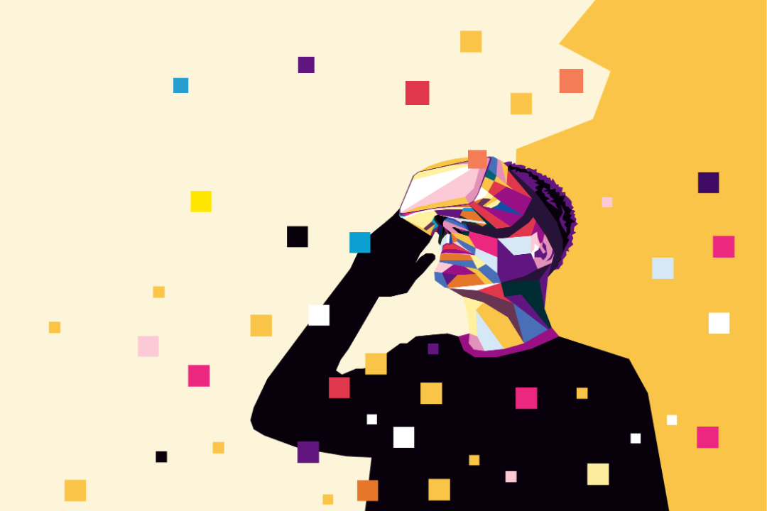 Abstract graphic of person with VR headset